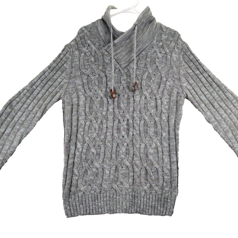 CARBON Womens‎ Cable Knit Shawl Collar Drawstring Sweater Medium